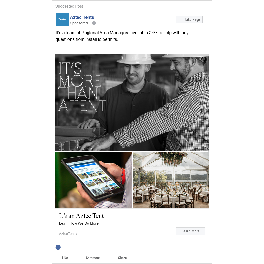 Aztec Tents Facebook multi-image ad